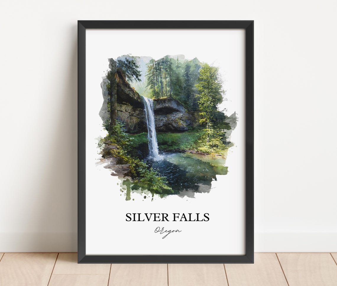 Silver Falls Oregon Marion County Forest Waterfall Watercolor Poster - Image 5