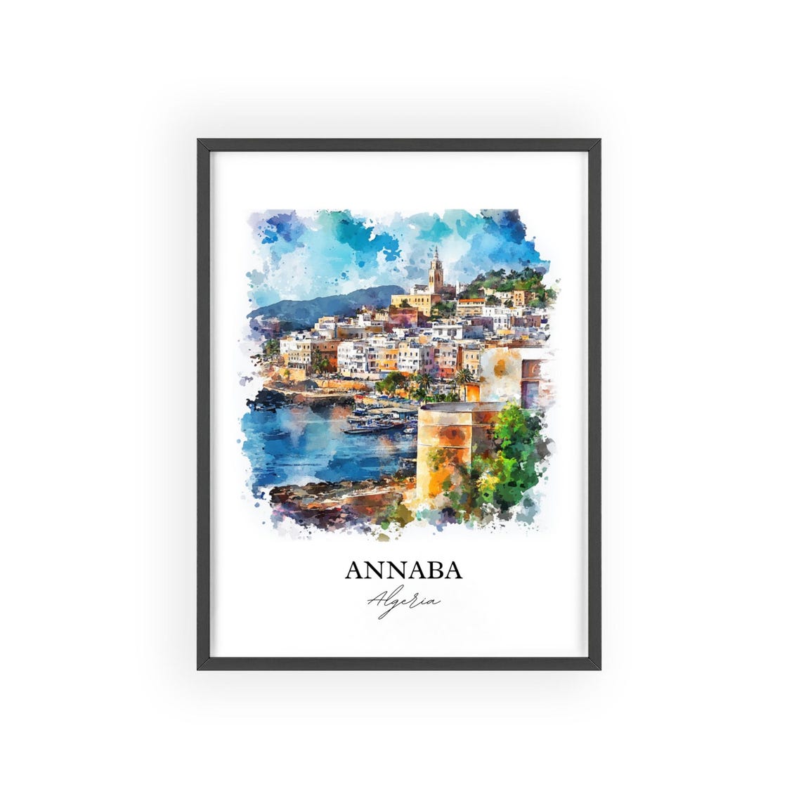 Annaba Algeria Watercolor Harbor Old Town Coastal Travel Poster - Image 2