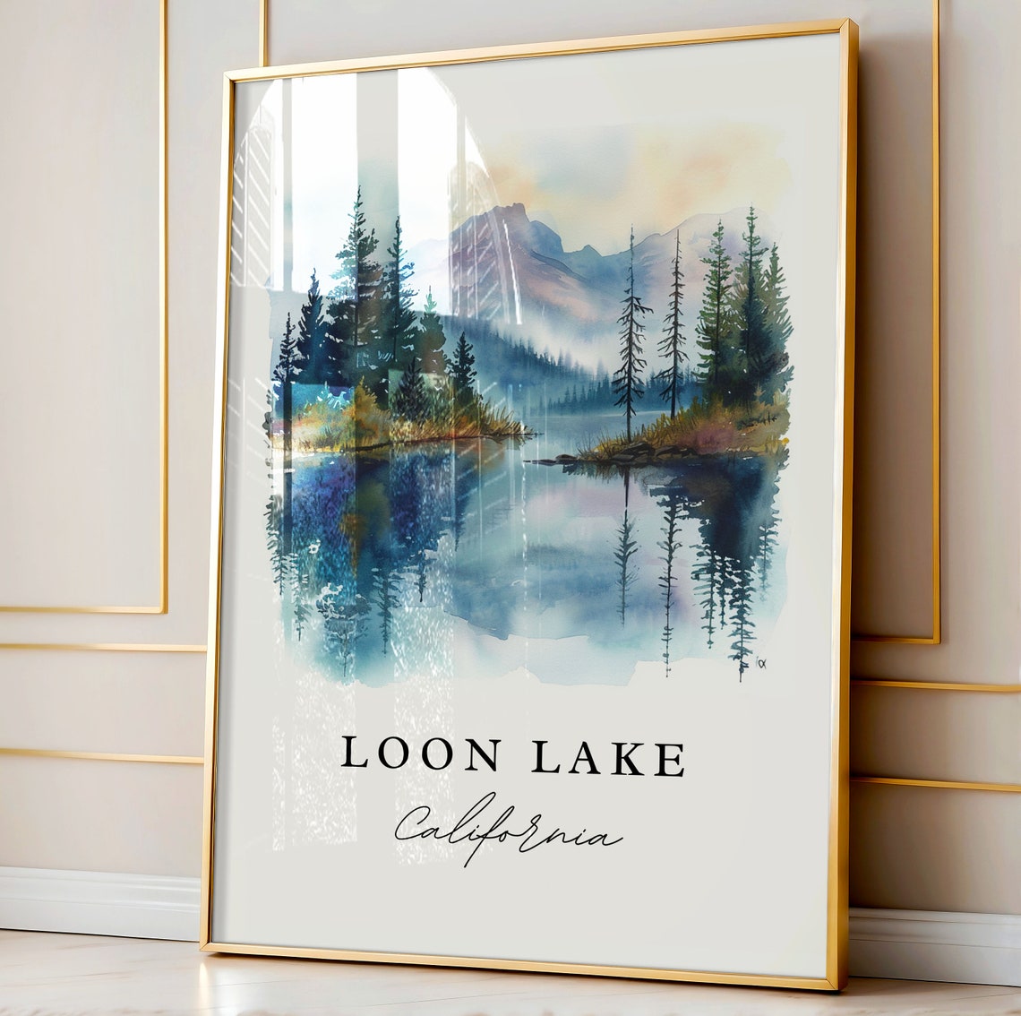 Loon Lake California Pine Forest Mountain Reflection Watercolor Poster - Image 4