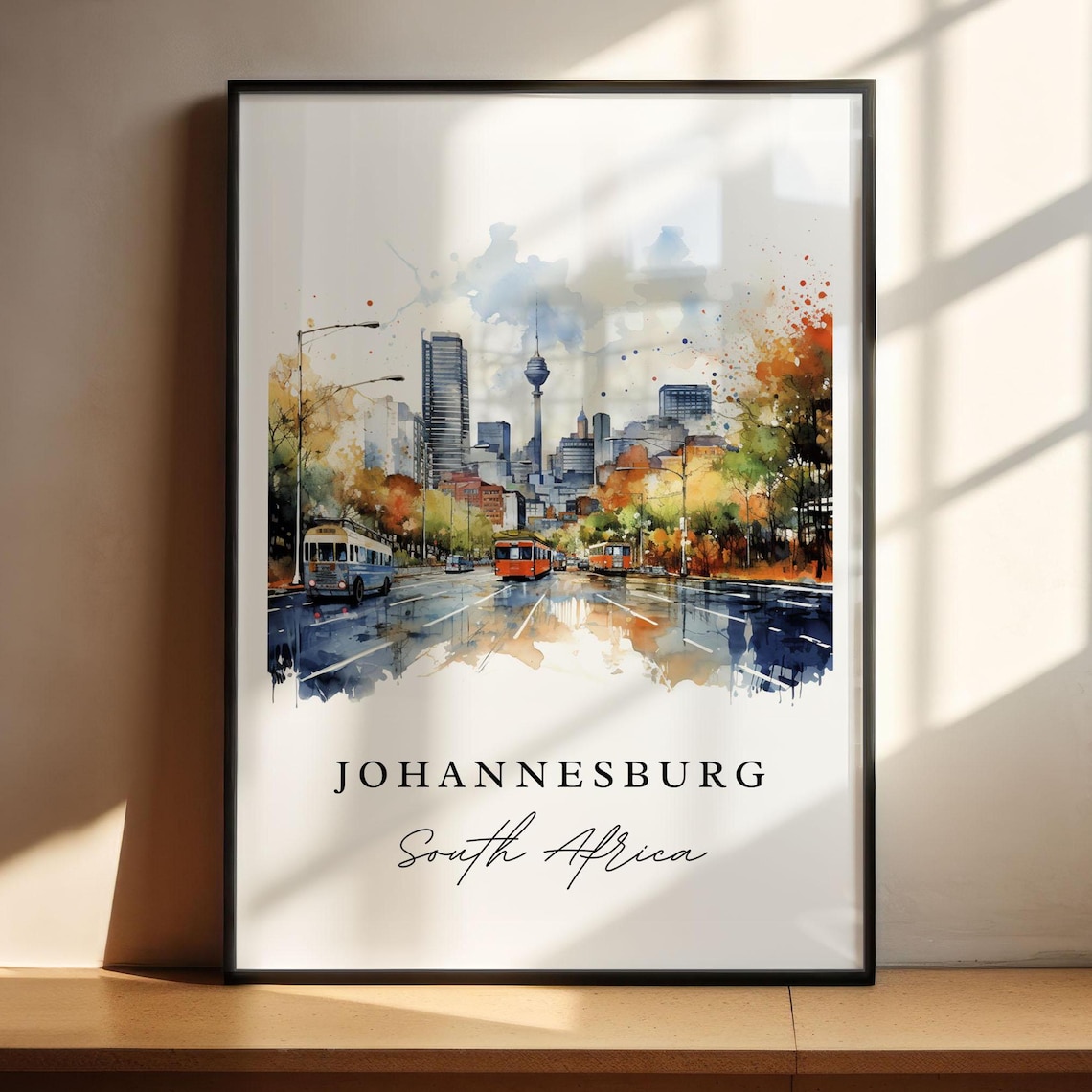 Johannesburg South Africa Skyline Watercolor Travel Souvenir Poster