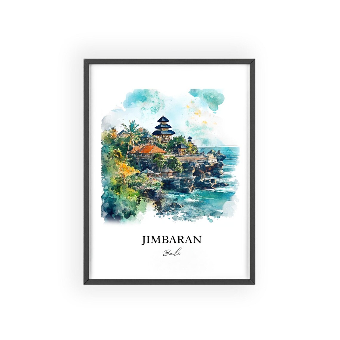 Jimbaran Bali Dreamy Watercolor Ocean Cliff Temple Sea View Poster - Image 2
