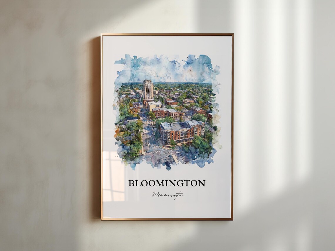 Bloomington Minnesota Leafy Downtown Aerial Watercolor Art Poster - Image 5