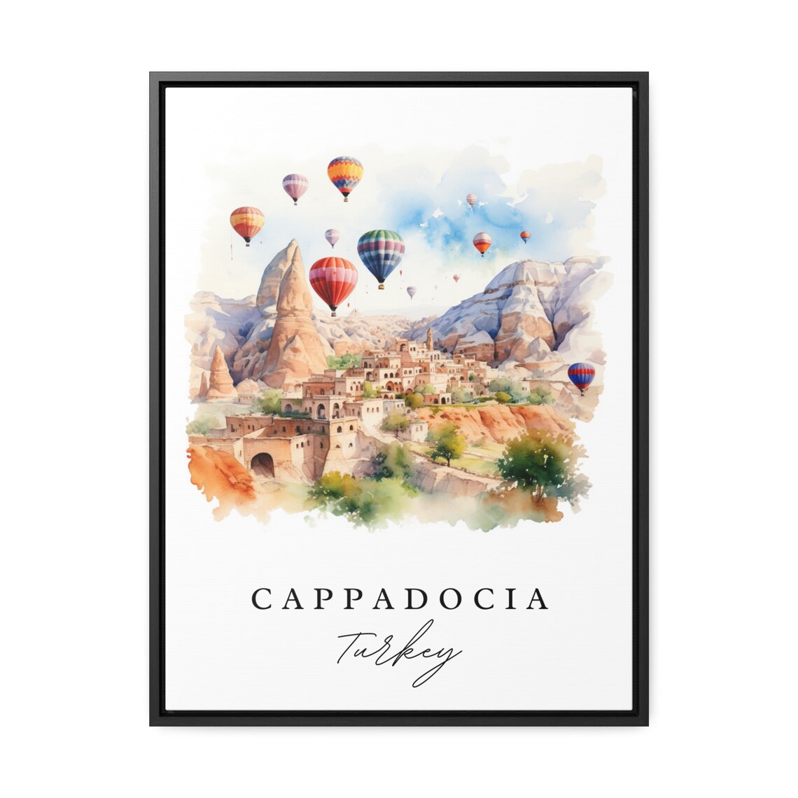 Cappadocia Turkey Watercolor Art Hot Air Balloons Fairy Poster - Image 3