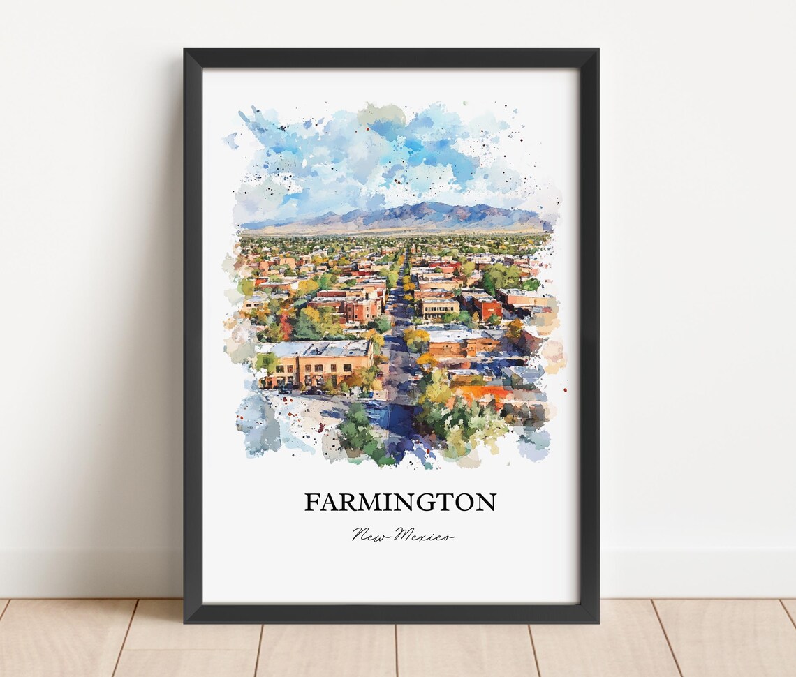 Farmington New Mexico Watercolor Cityscape Mountain View Travel Poster - Image 4