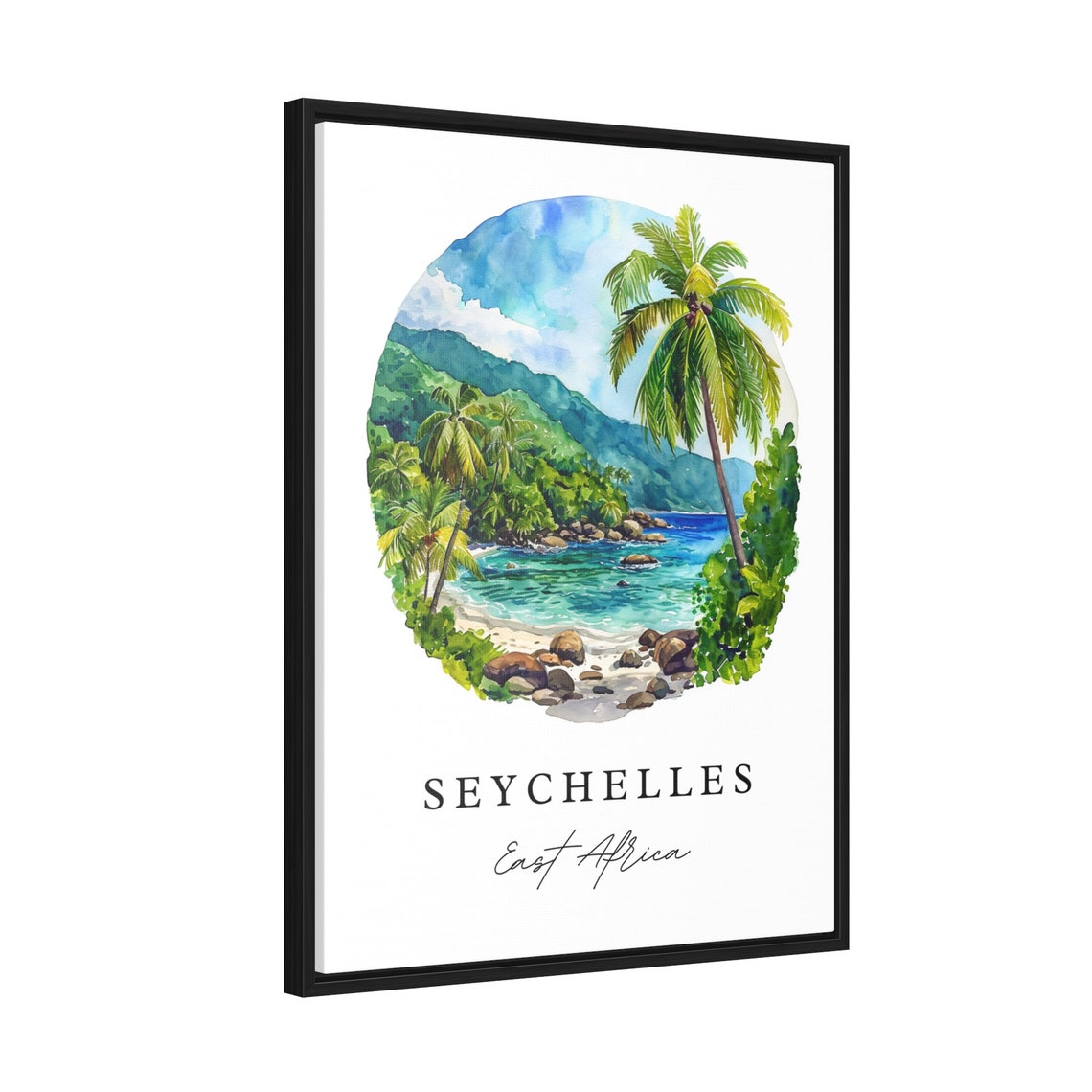 Seychelles East Africa Tropical Beach Palms Watercolor Poster - Image 2