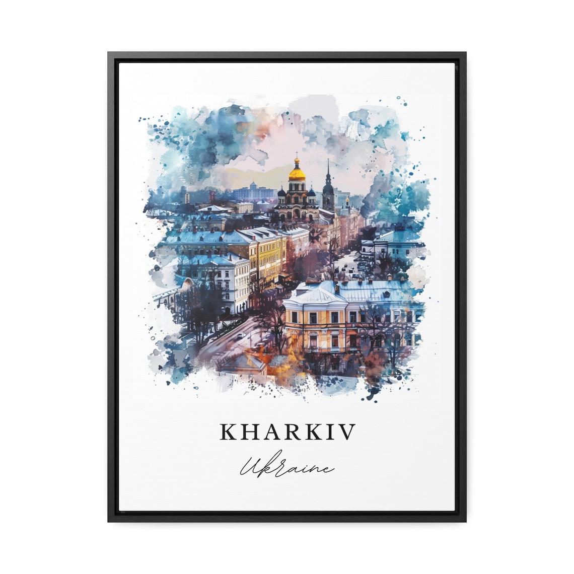 Kharkiv Ukraine Golden Dome Cathedral Watercolor Cityscape Poster - Image 3