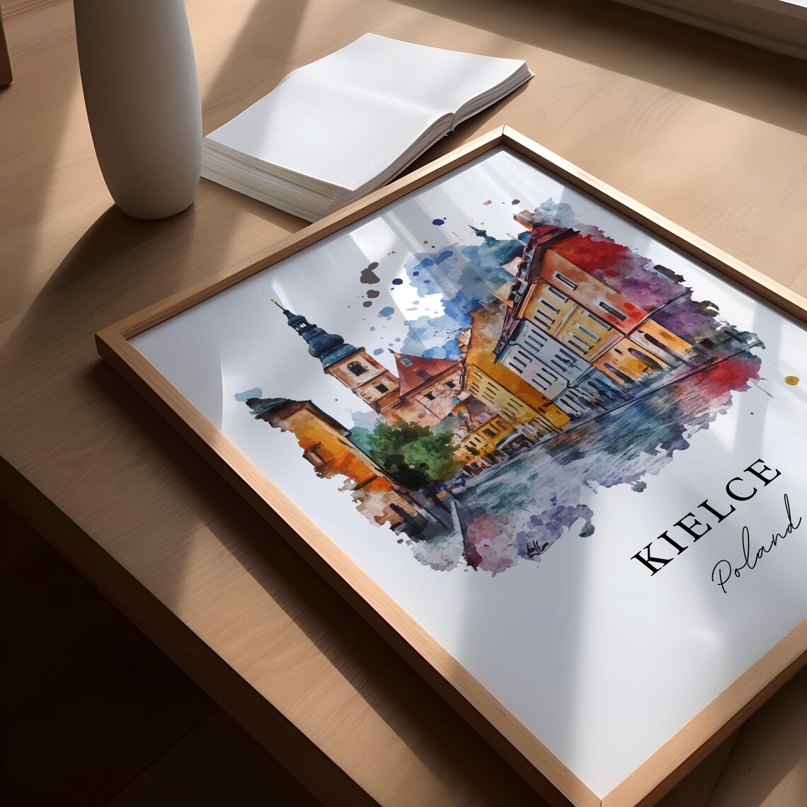 Kielce Poland Historic Old Street Cathedral Watercolor Travel Poster - Image 5