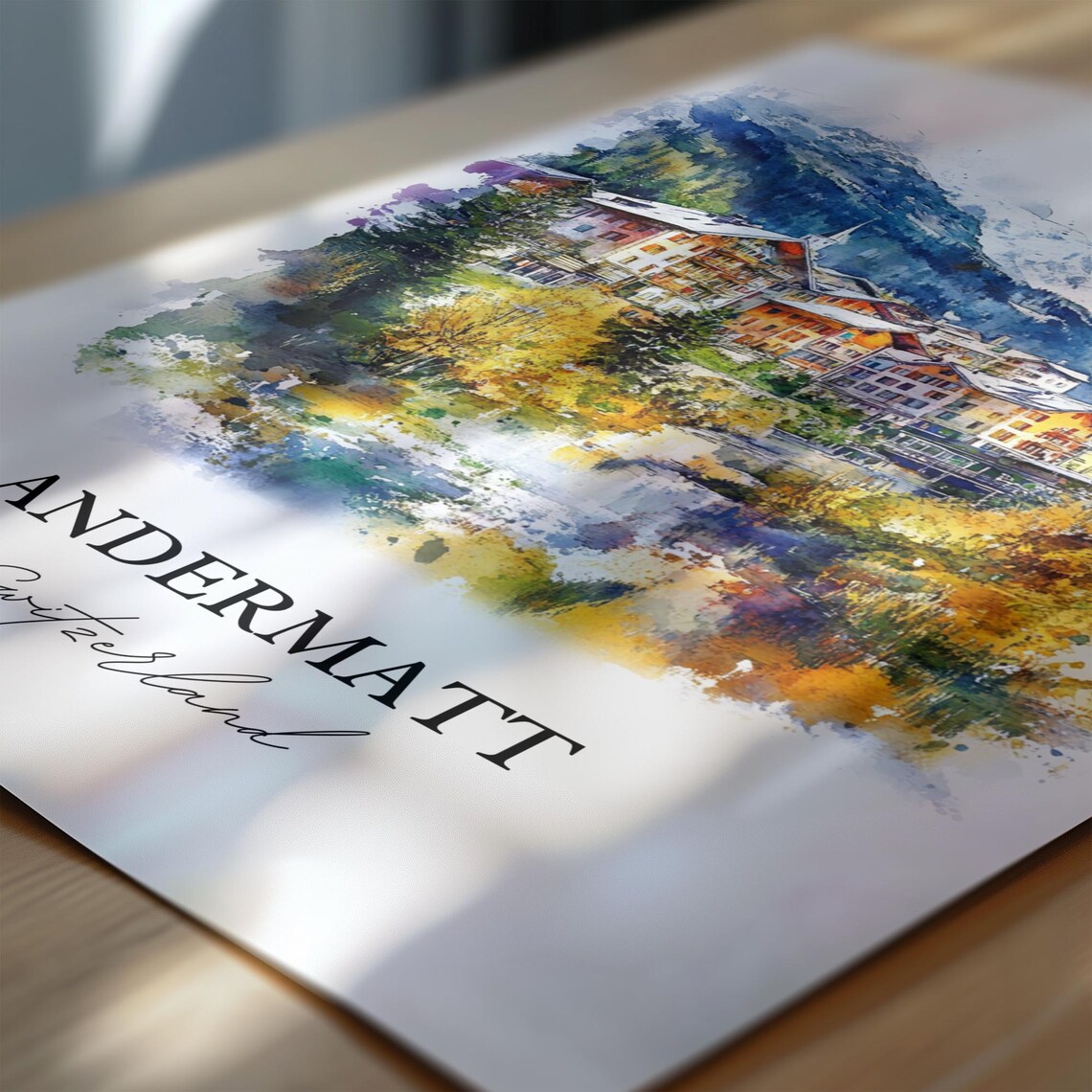 Andermatt Switzerland Alpine Village Watercolor Mountain Travel Poster - Image 6
