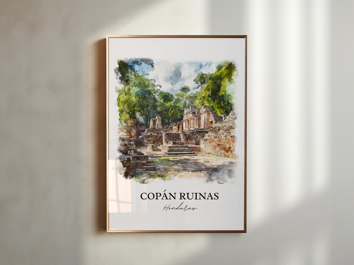 Copan Ruinas Honduras Maya Ruins Jungle Watercolor Travel Poster - Image 2