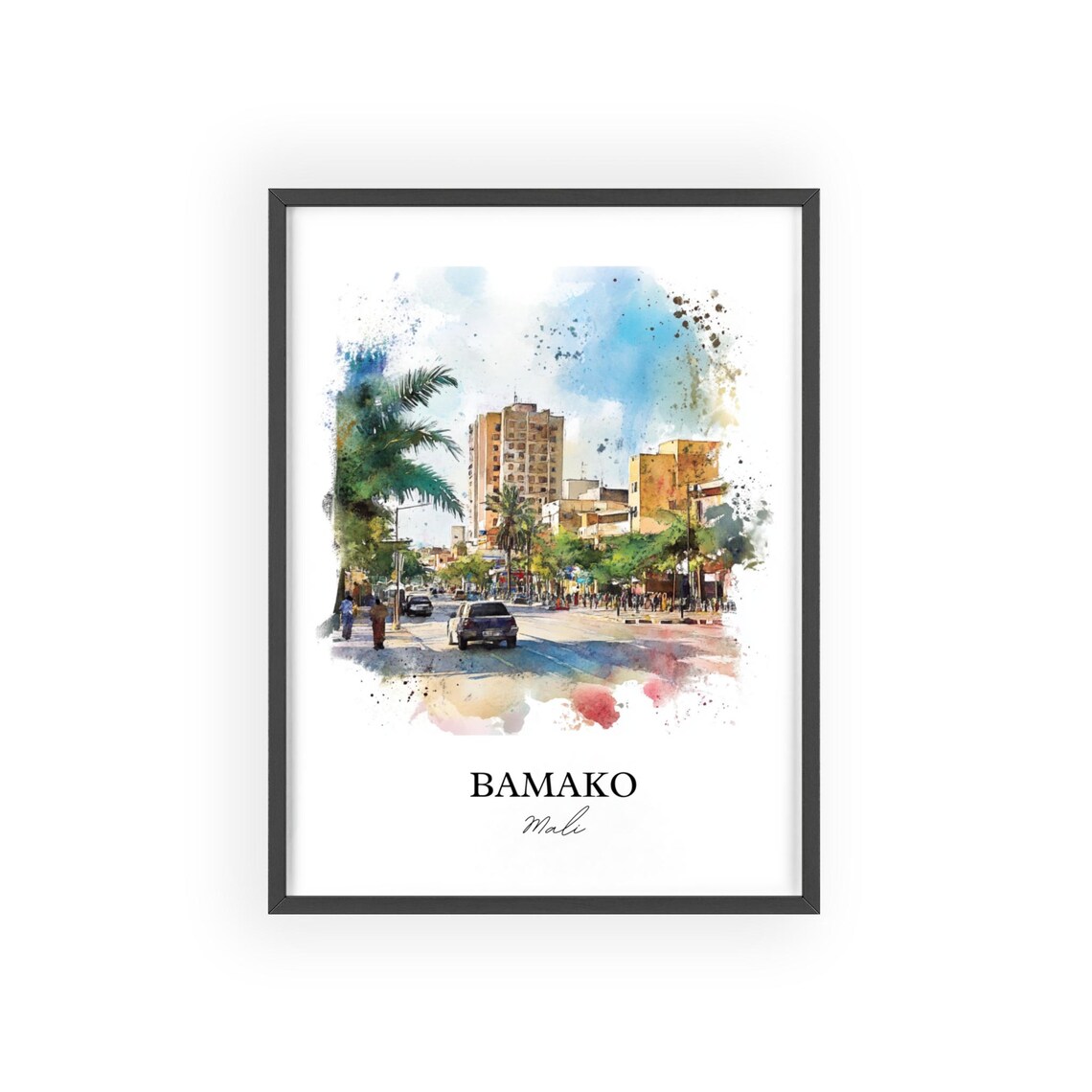 Bamako Mali Street Scene Watercolor City Modern Travel Poster - Image 2