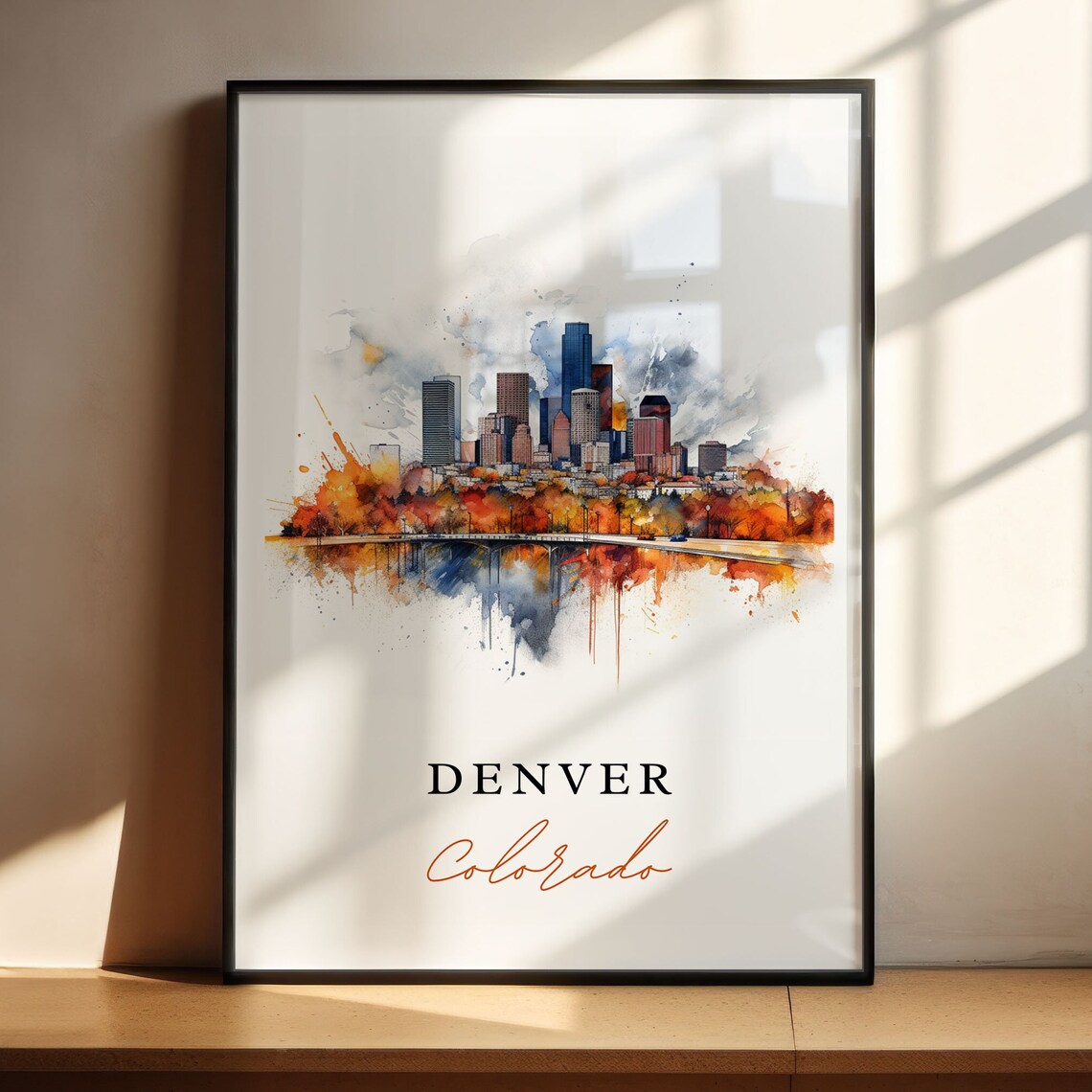 Denver Colorado Skyline Watercolor Print Mile High City Gift Art
