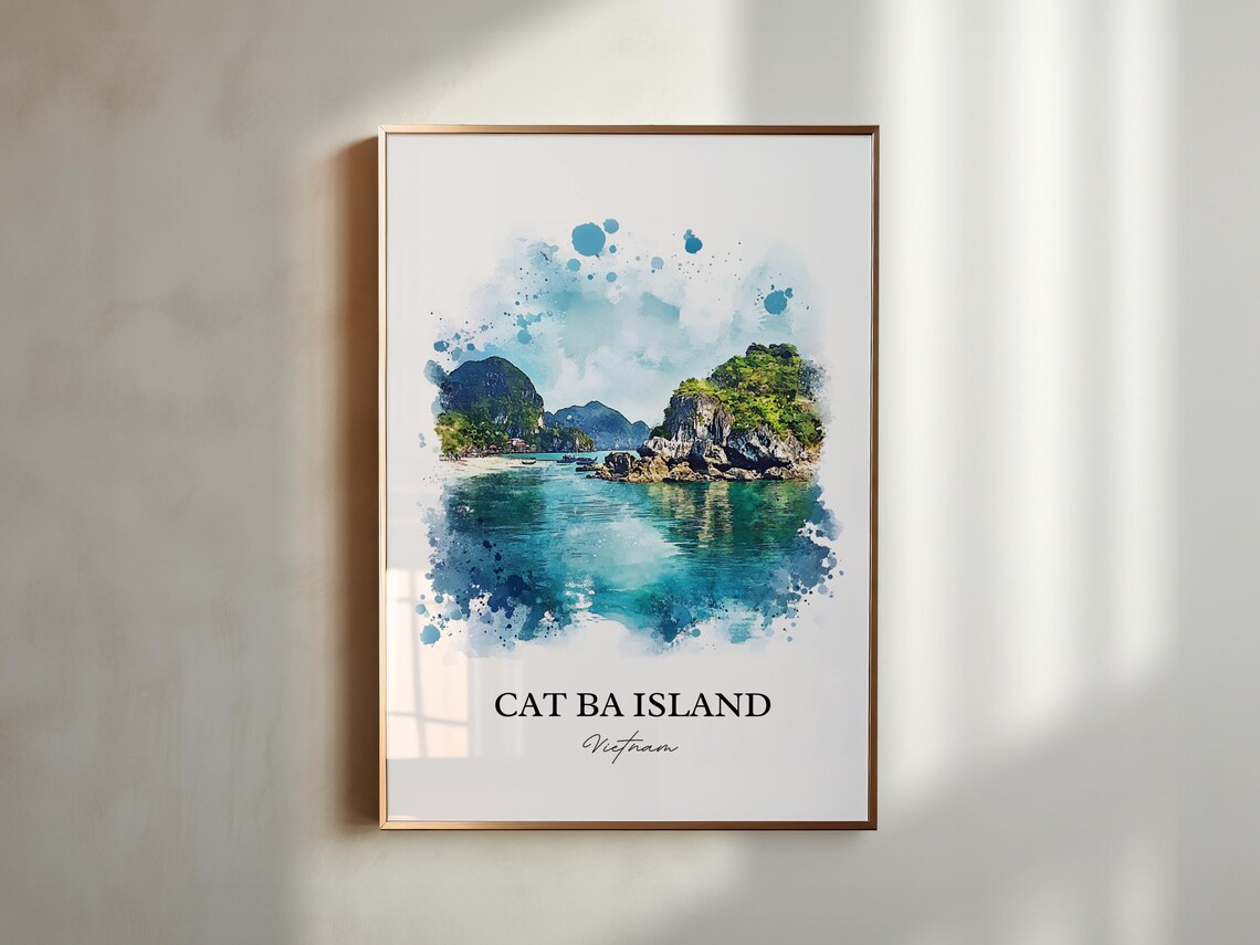 Cat Ba Island Vietnam Watercolor Art Turquoise Bay Karst Poster - Image 3