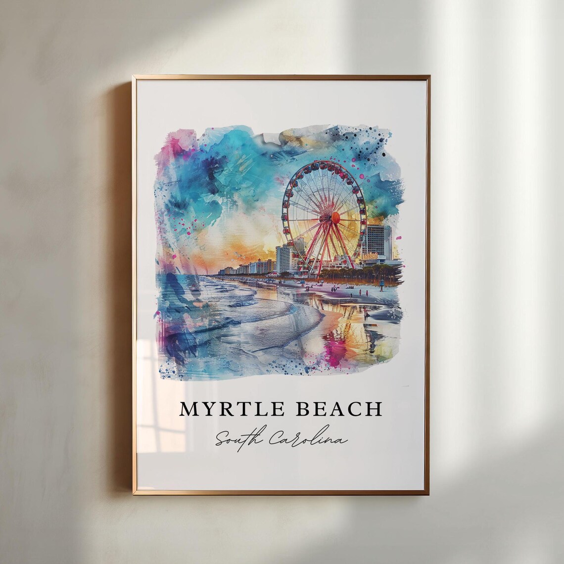 Myrtle Beach SC Watercolor Travel Poster