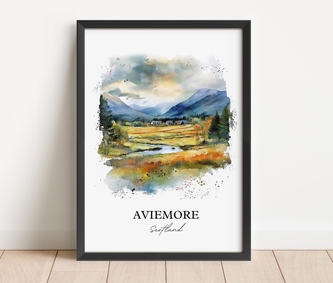 Aviemore Scotland Highland Valley River Watercolor Wilderness Poster - Image 2