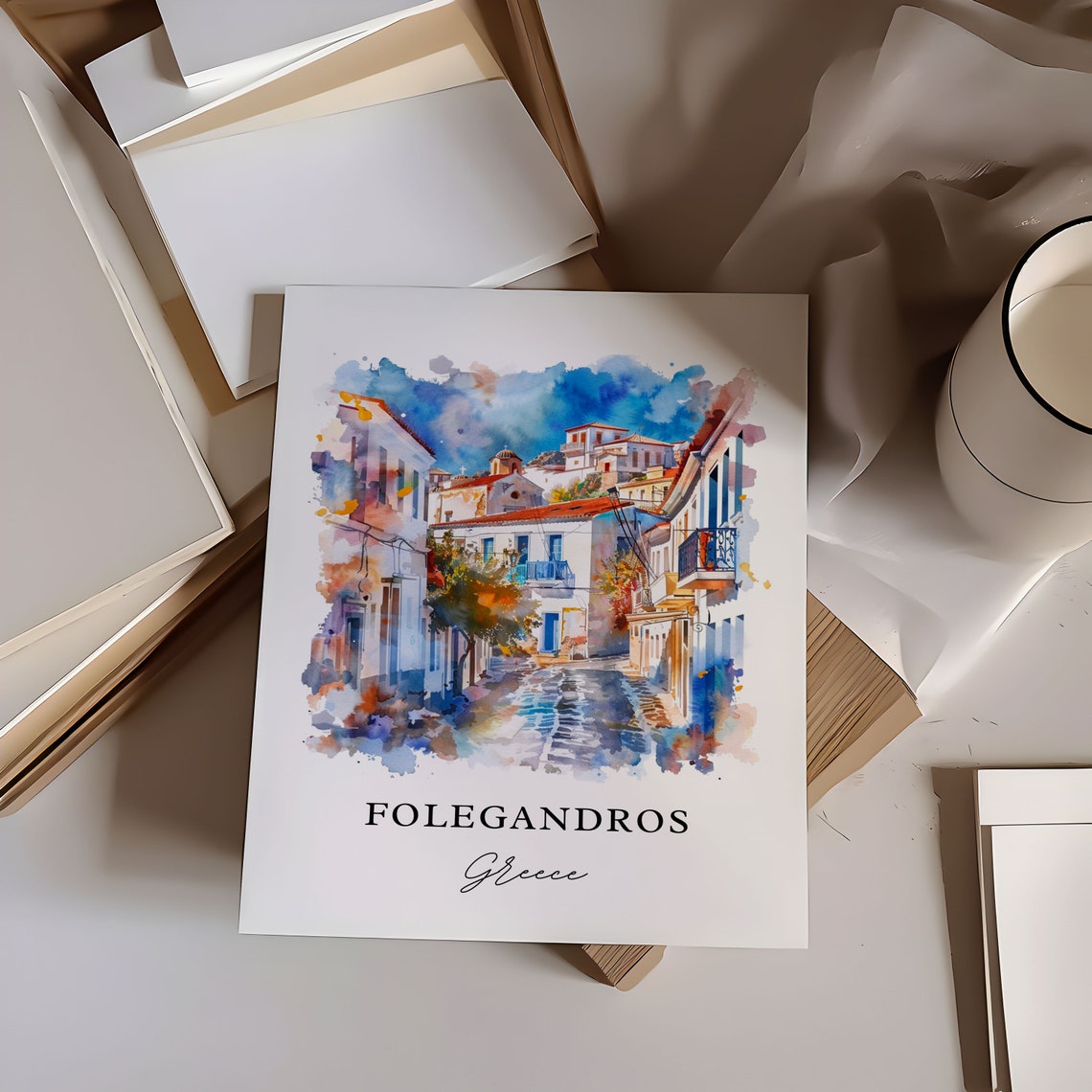 Folegandros Greece Whitewashed Island Street Watercolor Poster - Image 6