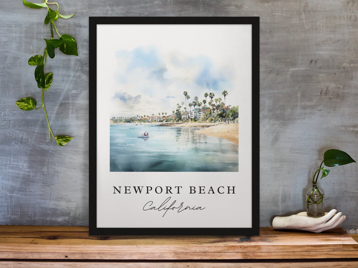 Newport Beach California Palm Trees Sailboat Watercolor Travel Poster