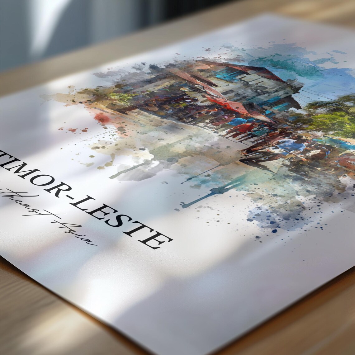 Timor Leste Southeast Asia Watercolor Art Busy Street Market Poster - Image 6