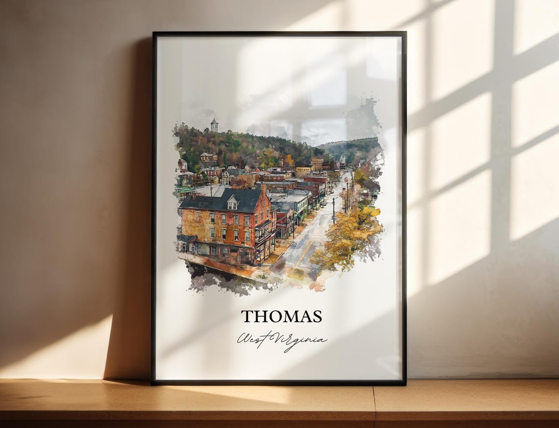 Thomas West Virginia Quaint Mountain Town Watercolor Art Poster