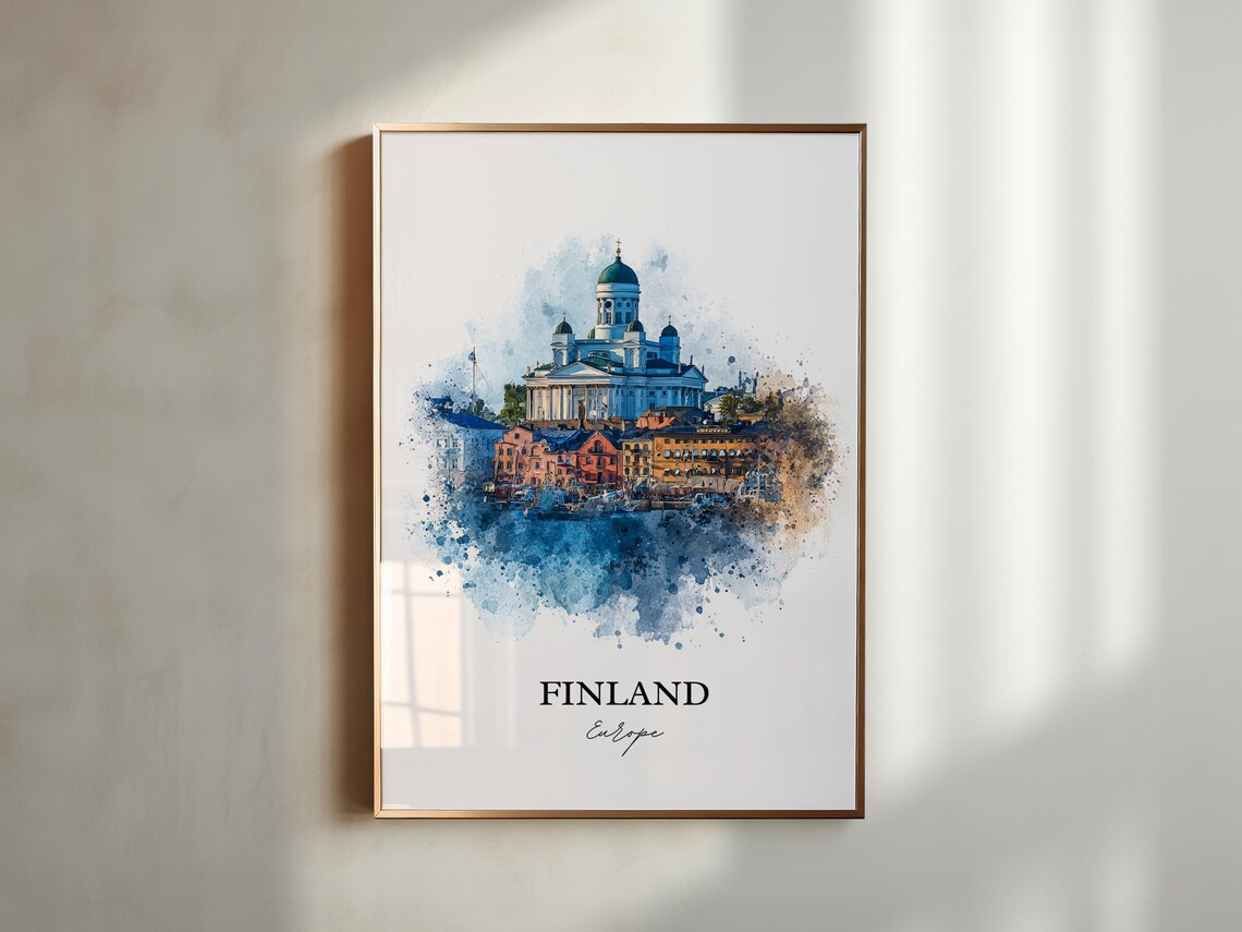 Finland Helsinki Cathedral Harbor Watercolor Europe Travel Poster - Image 5