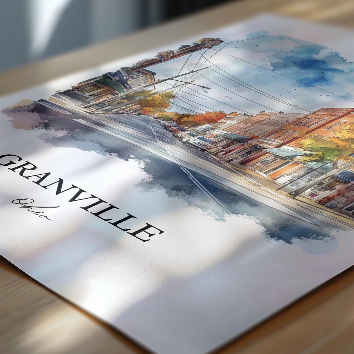 Granville Ohio Watercolor Main Street Autumn Charm Travel Poster - Image 6