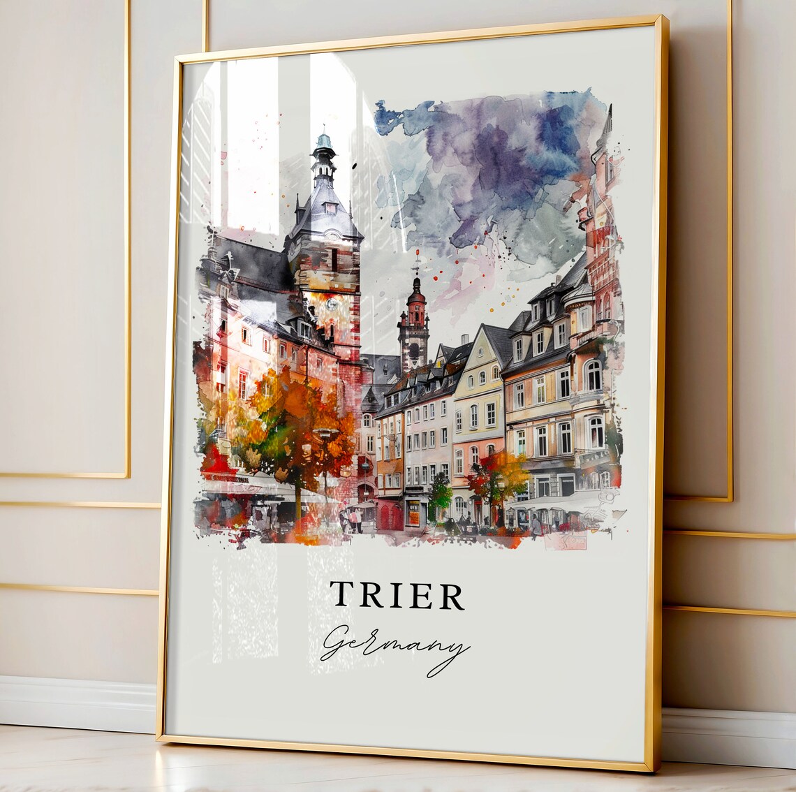 Trier Germany Old Town Church Towers Watercolor Travel Poster - Image 4