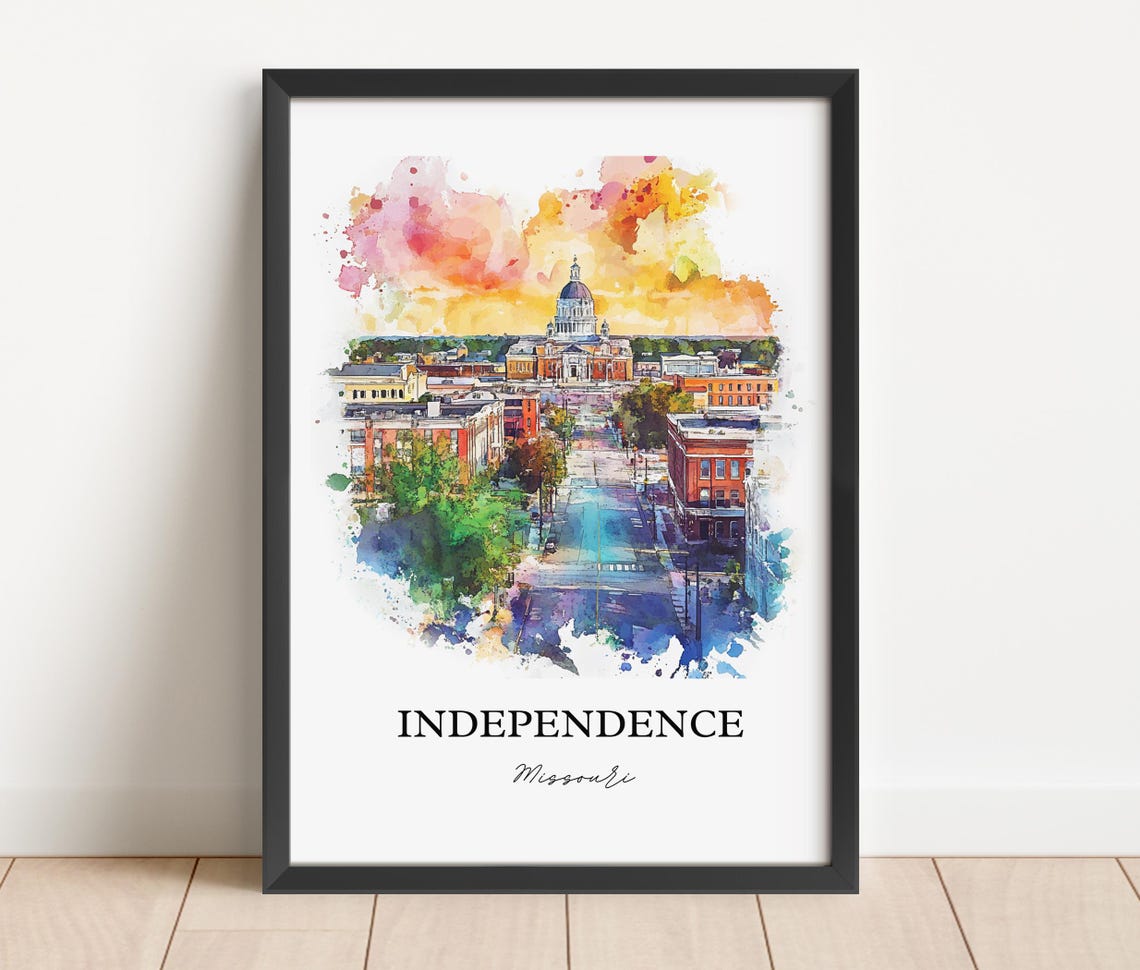 Independence Missouri Historic Dome Cityscape Watercolor Poster - Image 3
