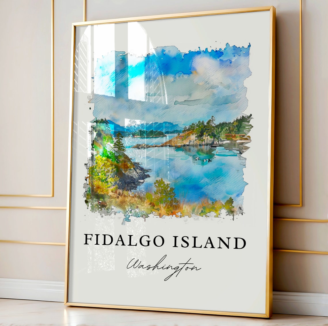Fidalgo Island Washington Coastal Inlet Watercolor Nature Poster - Image 3