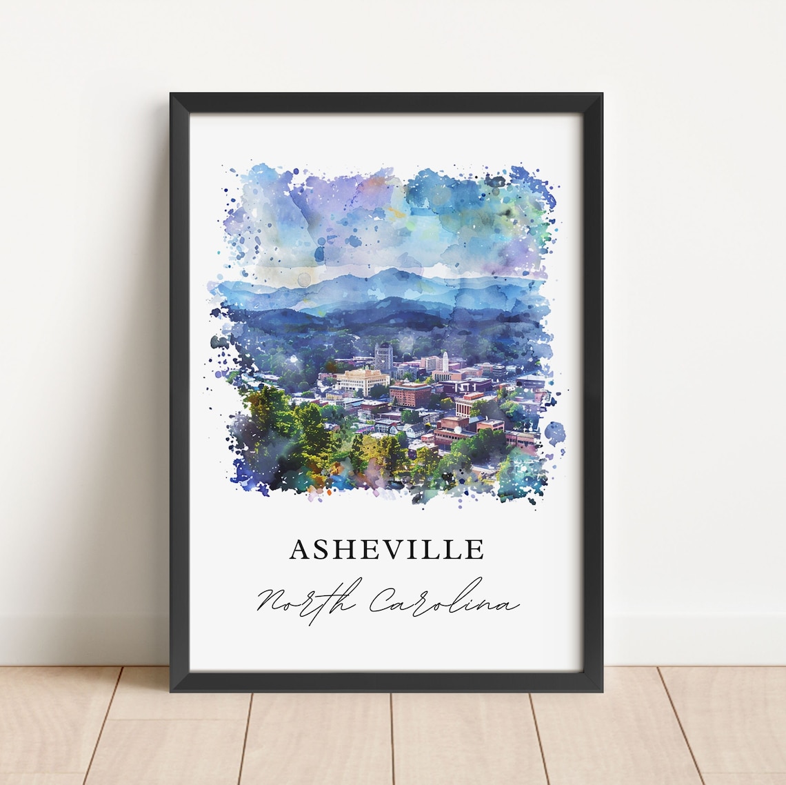 Asheville NC Watercolor Travel Poster, North Carolina
