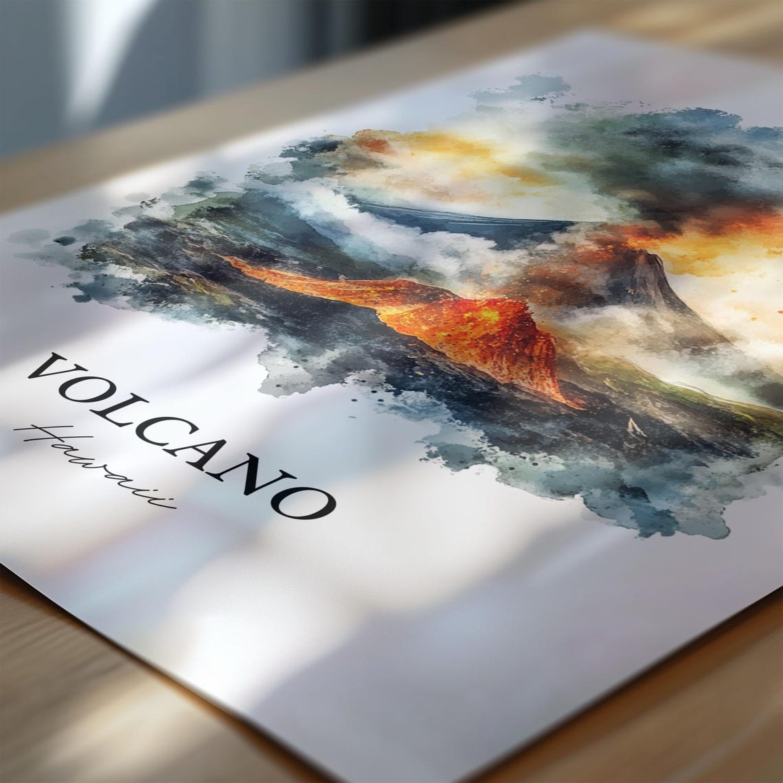 Volcano Hawaii Erupting Lava Watercolor Travel Art Gift Poster - Image 6