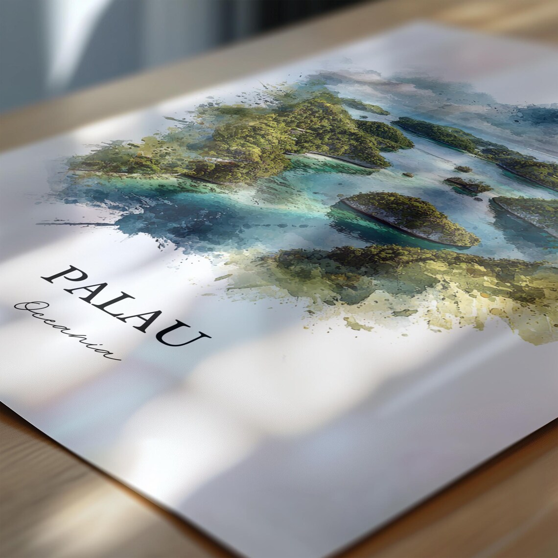 Palau Oceania Rock Islands Lagoon Aerial Watercolor Art Poster - Image 5