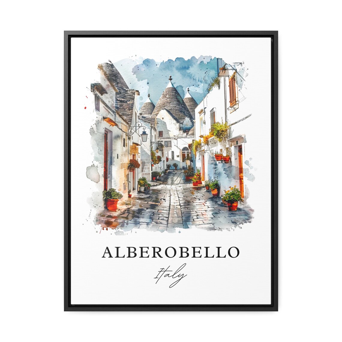 Alberobello Italy Trulli Stone Lane Watercolor Travel Poster - Image 3