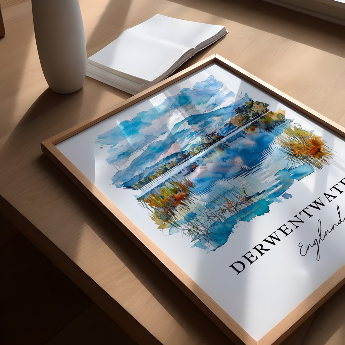 Derwentwater England Watercolor Lake Mountain Reflection Poster - Image 5