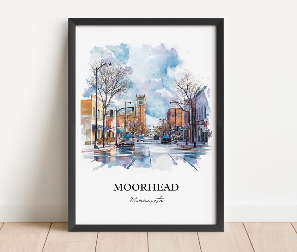 Moorhead Minnesota Downtown Street Tower Watercolor Art Poster - Image 5