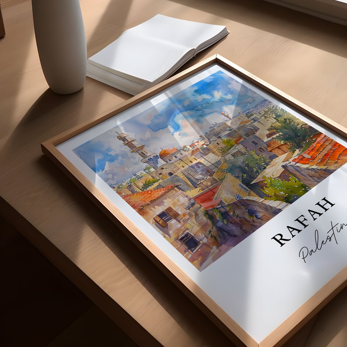 Rafah Palestine Watercolor Old City Mosque Minaret Travel Poster - Image 5