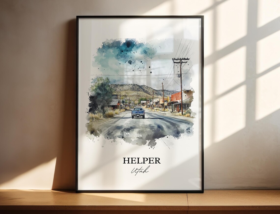 Helper Utah Main Street Foothill Town Watercolor Travel Poster