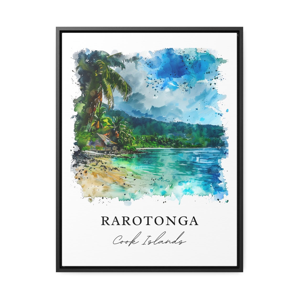 Rarotonga Cook Islands Palm Beach Lagoon Watercolor Art Print - Image 3