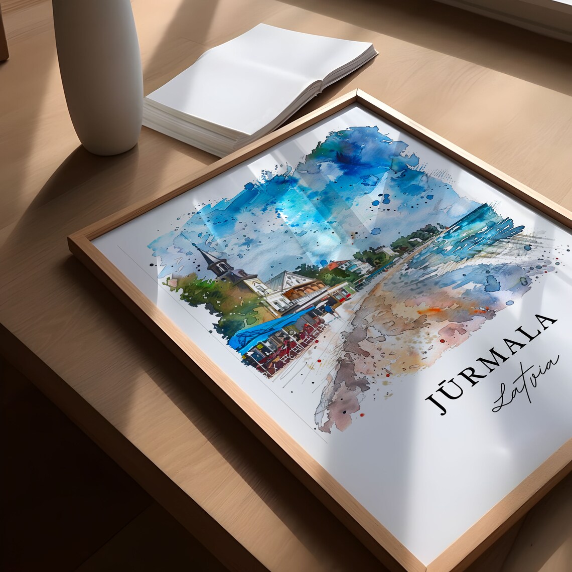 Jurmala Latvia Beach Promenade Watercolor Seaside Town Poster - Image 5