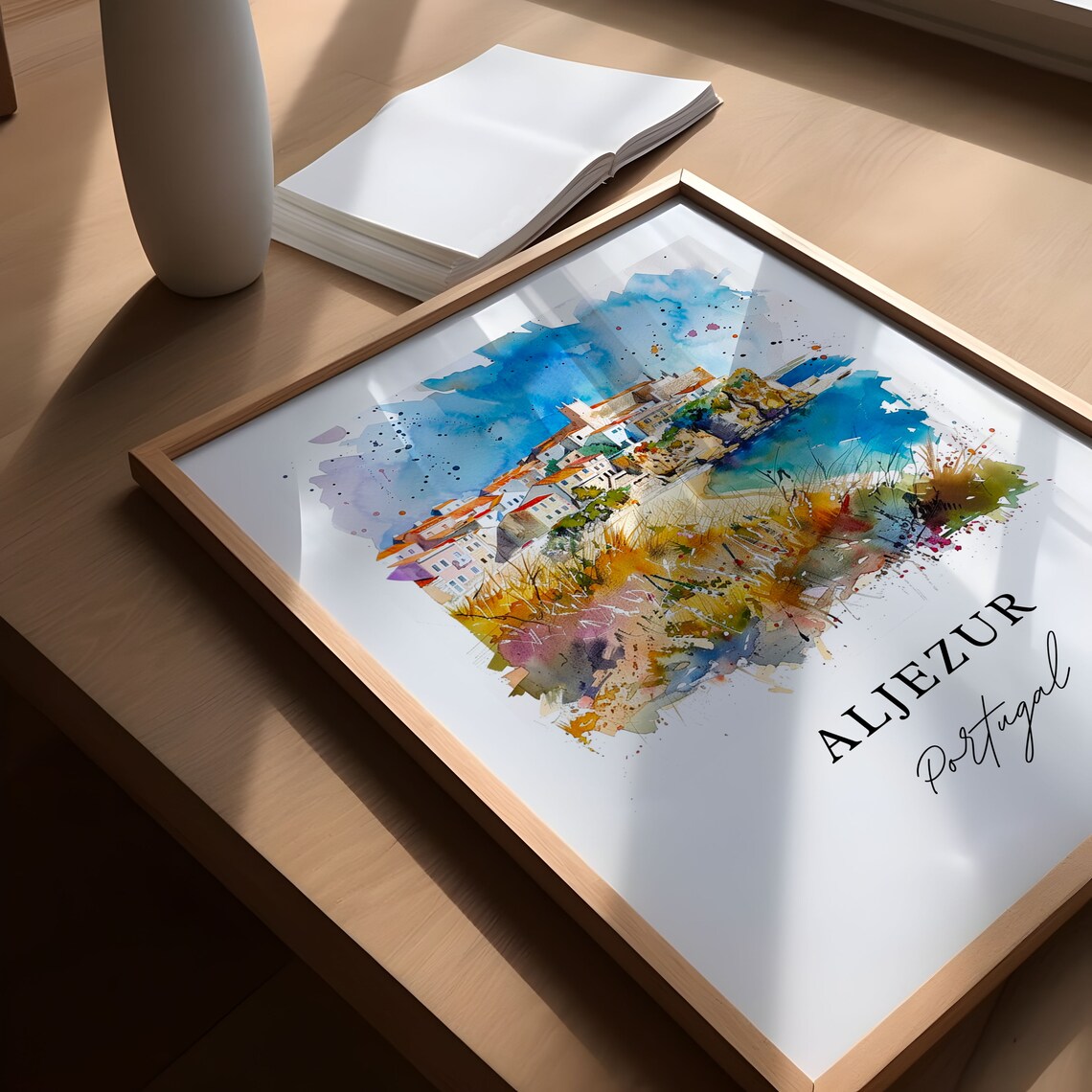 Aljezur Portugal Cliffside Old Town Watercolor Coastal Travel Poster - Image 5
