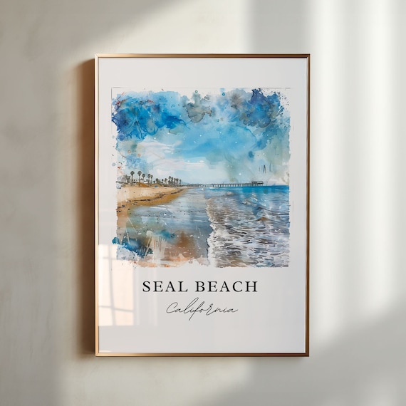 Seal Beach Ca Art Seal Beach Print Orange County Watercolor Seal Beach California Gift Travel Print Travel Poster Housewarming Gift