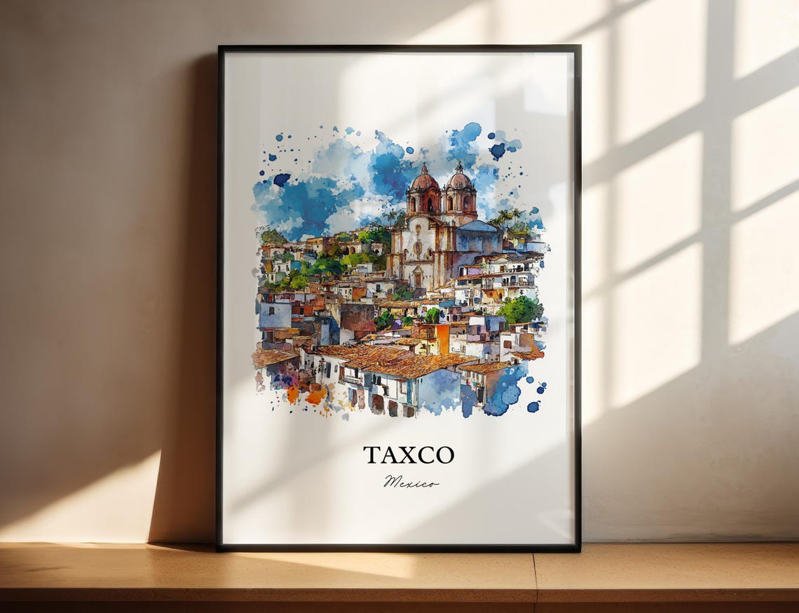 Taxco Mexico Colonial Hillside Town Twin Church Travel Poster