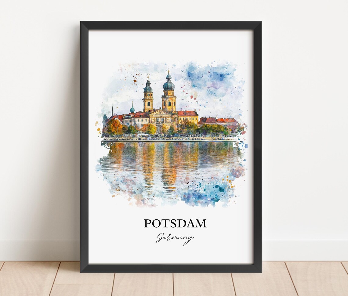 Potsdam Germany Lakeside Church Autumn Watercolor Travel Poster - Image 2