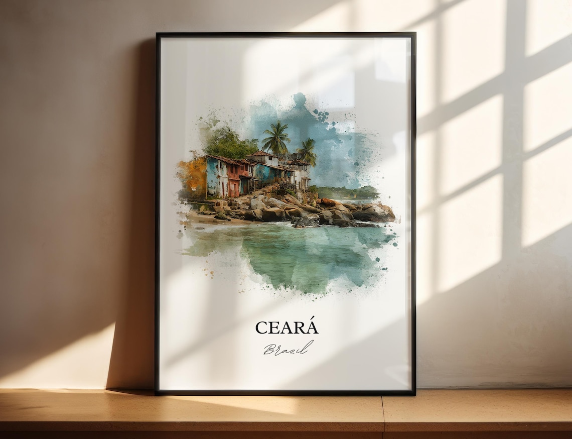 Ceara Brazil Colorful Watercolor Fishing Village Coast Travel Poster