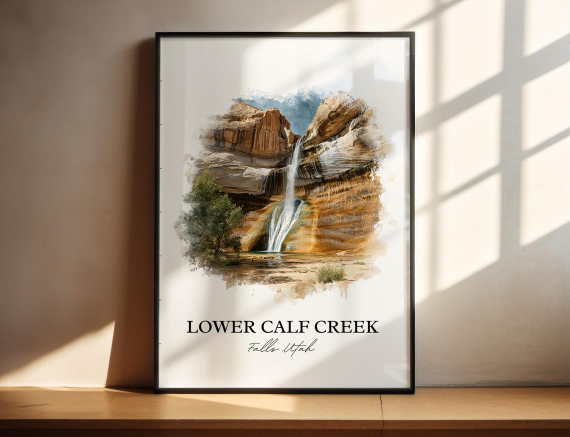 Lower Calf Creek Falls Utah Orange Sandstone Dome Watercolor Poster