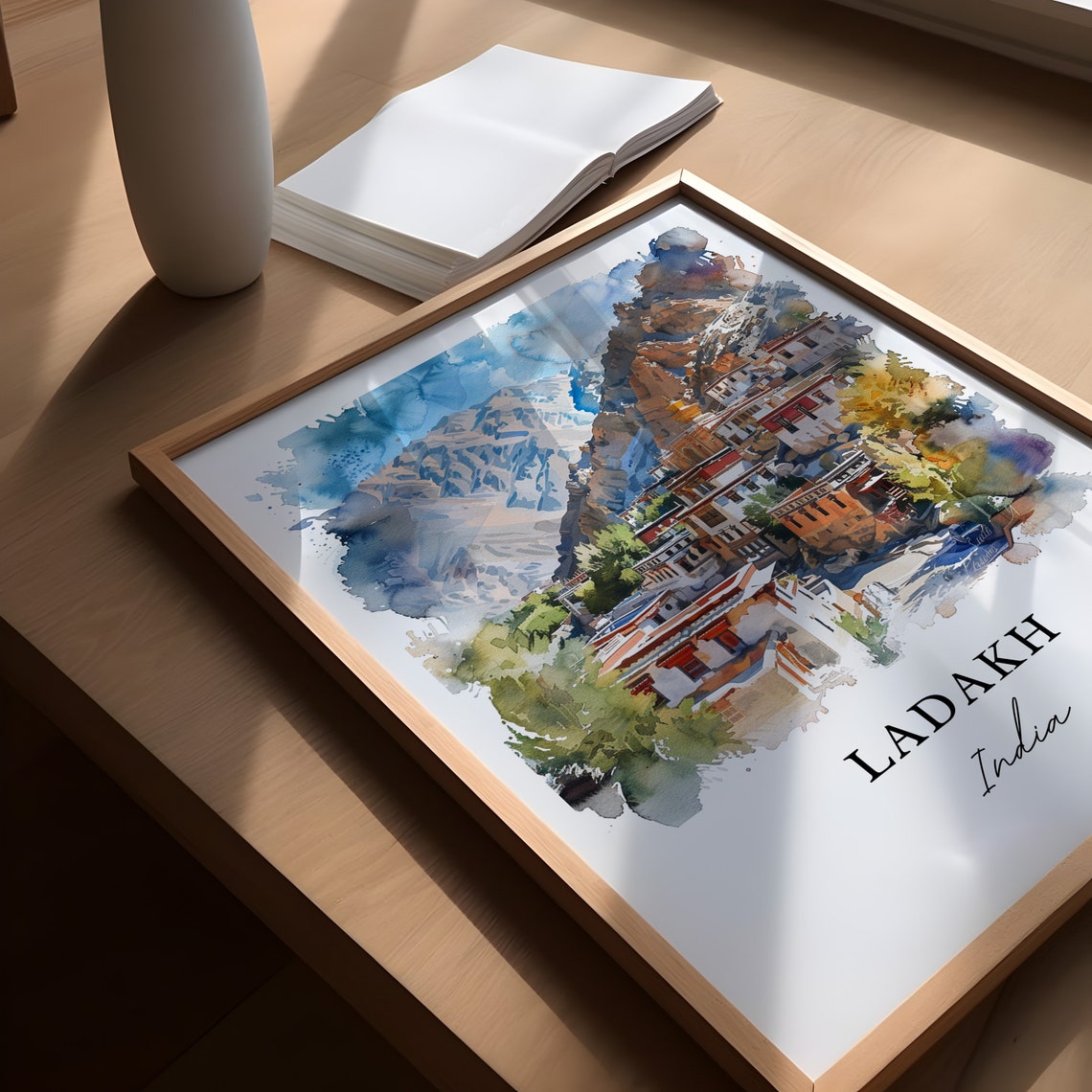Ladakh India Himalayan Mountain Monastery Watercolor Travel Poster - Image 5