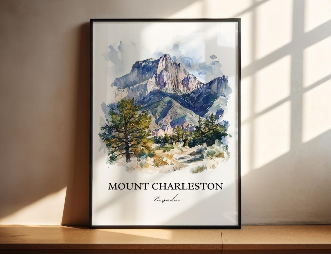 Mount Charleston Nevada Rugged Peak Desert Watercolor Poster
