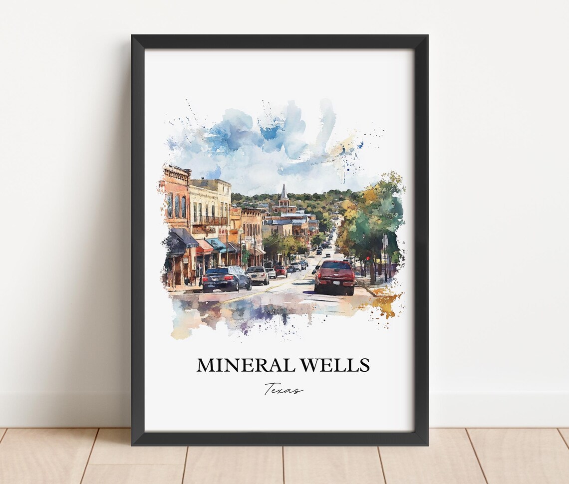 Mineral Wells Texas Historic Downtown Watercolor Travel Gift Poster - Image 2