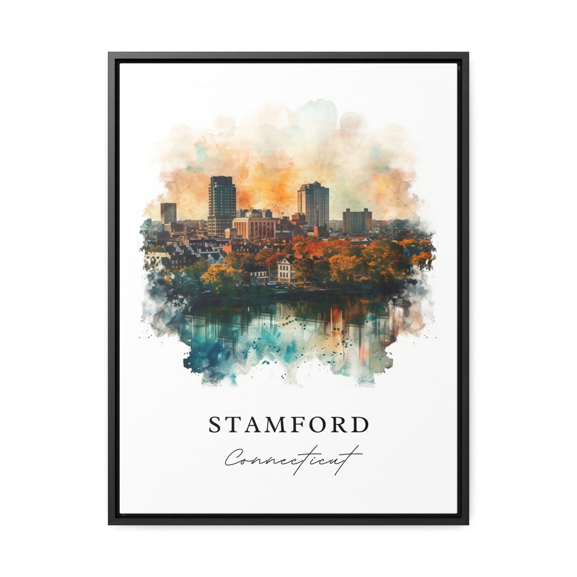 Stamford Connecticut Skyline Reflection Watercolor City Art Poster - Image 3