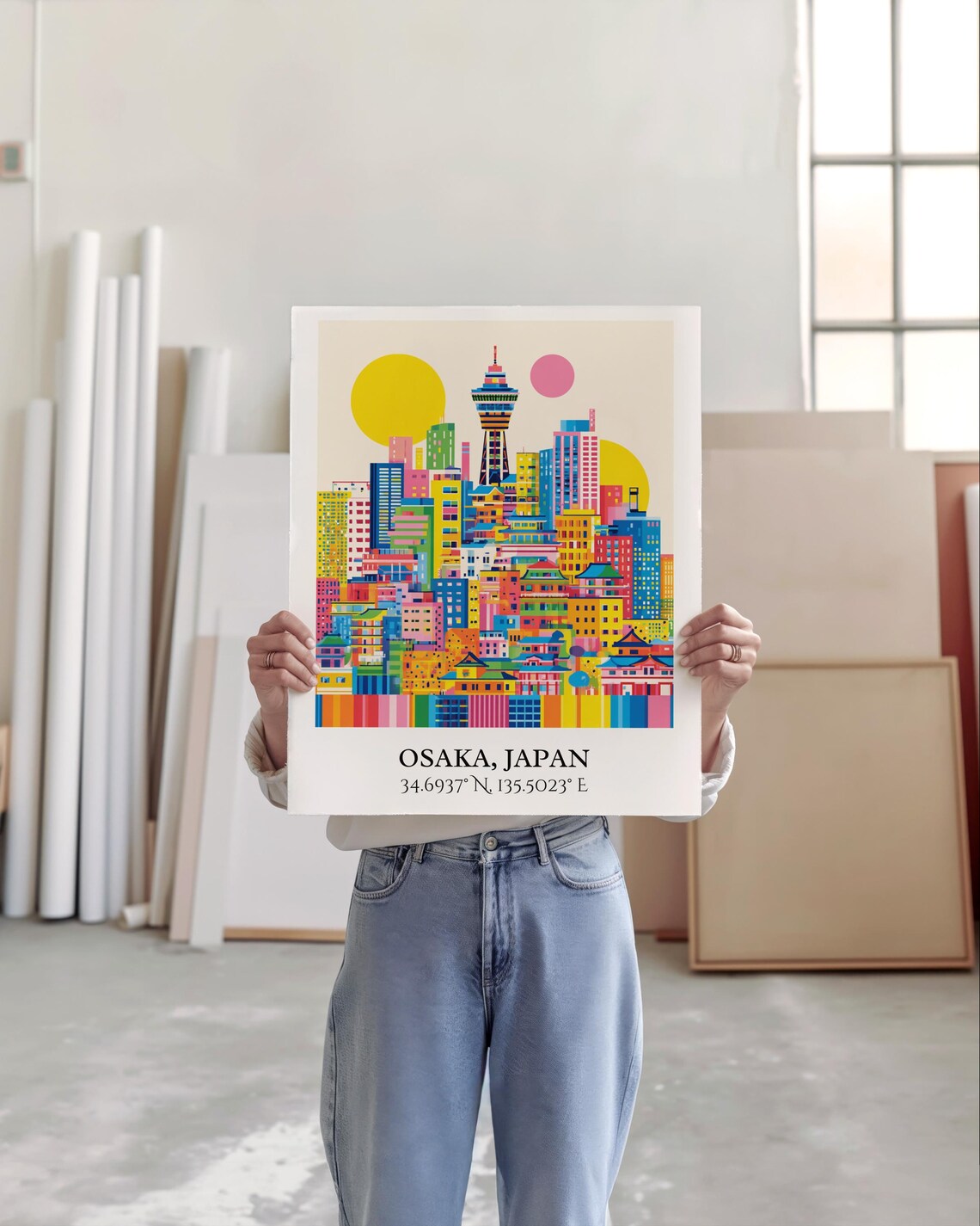 Osaka Japan Pop Art Skyline Tsutenkaku Tower Retro Travel Art Poster - Image 5