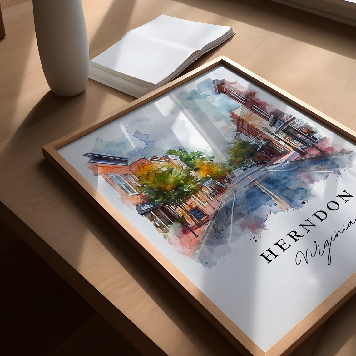 Herndon Virginia Historic Brick Downtown Street Watercolor Poster - Image 4
