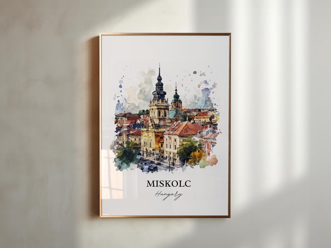 Miskolc Hungary Watercolor Church Towers Old Town Cityscape Poster - Image 4